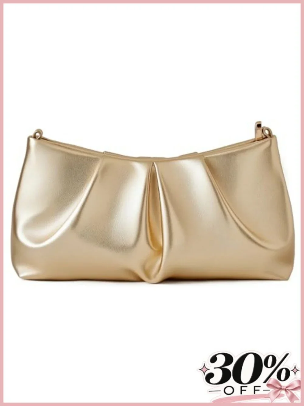 PU Leather Ruched Evening Bag Clutch Purse with Detachable Crossbody Strap